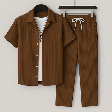 Cavari Relaxed Linen Set Brown Men Set