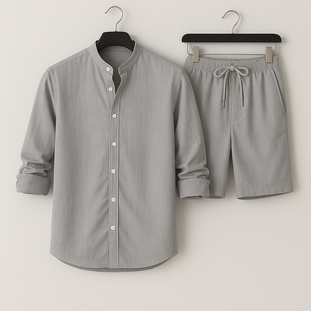 Relaxed Linen Two‑Piece Set – Duvall Chic Gray Outfit Sets
