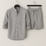 Relaxed Linen Two‑Piece Set – Duvall Chic Gray Outfit Sets