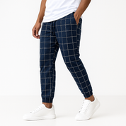Kairo Gridline Pants - Stylish Wide-Leg Chic Navy Blue Men Trousers