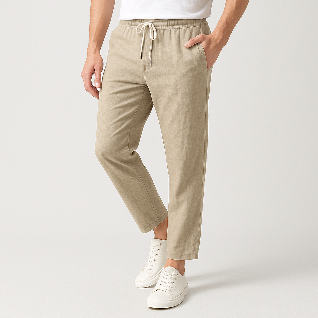 Monaco Cotton Linen Trousers Khaki