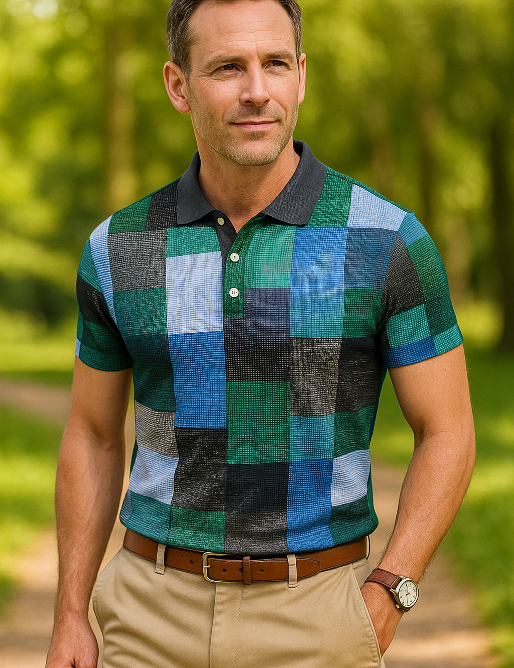 Exclusive Classic Plaid Polo Shirt Blue Polo Shirts