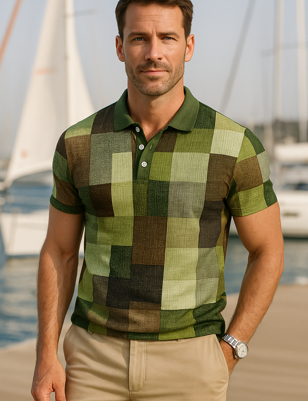Exclusive Classic Plaid Polo Shirt Green Polo Shirts