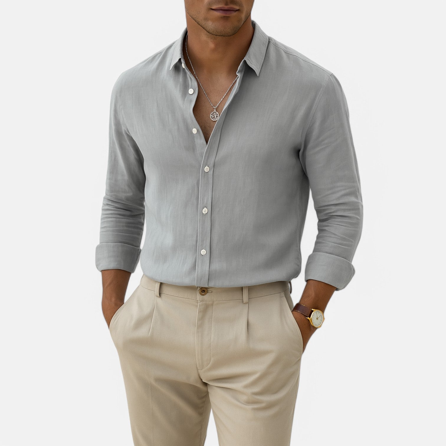 Men’s Cotton-Linen Beach Shirt Shirt