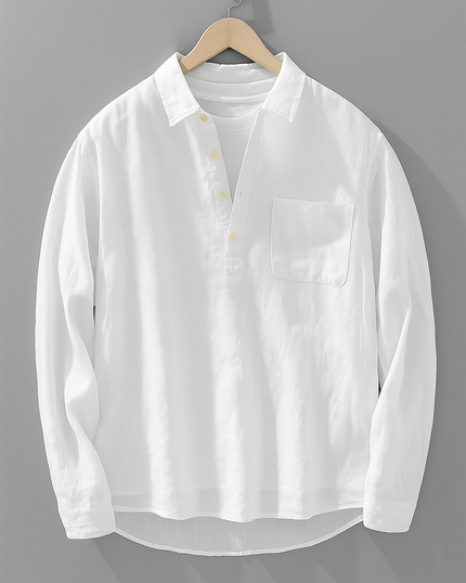 Breathable Linen Button-Up Shirt White Men Shirts