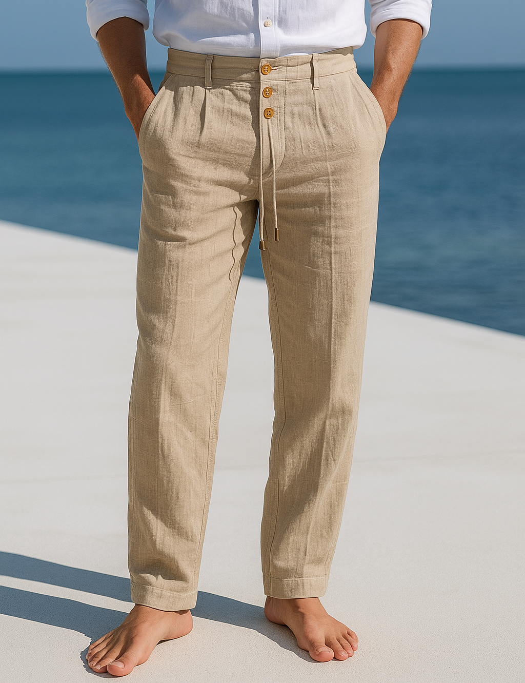 Edward | Premium Linen Trousers Khaki Men Trousers