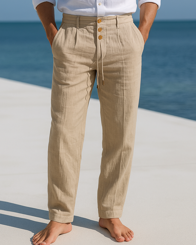 Edward | Premium Linen Trousers Khaki Men Trousers