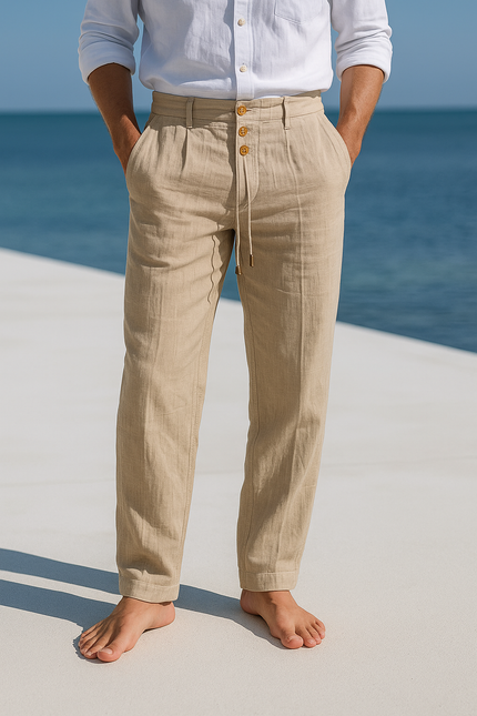 Edward | Premium Linen Trousers Khaki Men Trousers