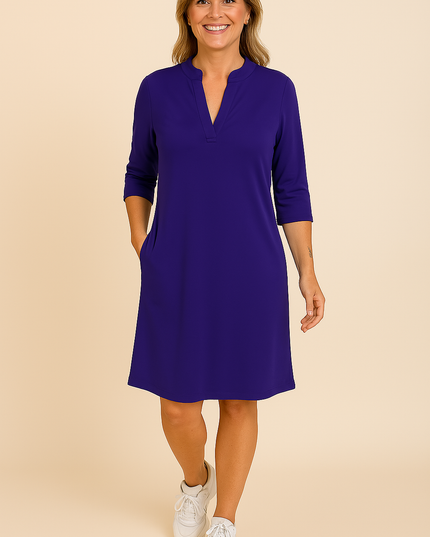 Hanneke | Plain V-Neck Dress Purple