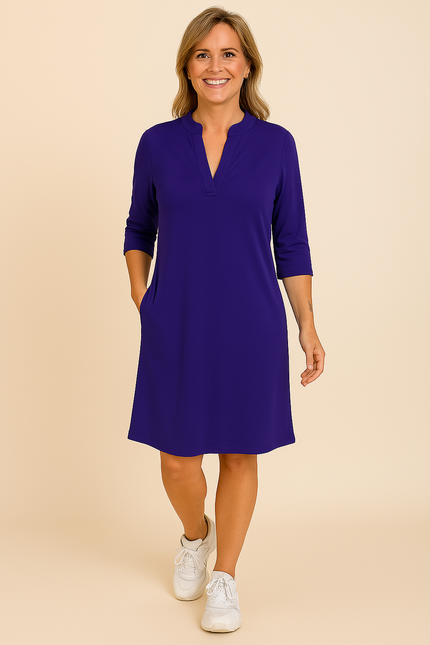 Hanneke | Plain V-Neck Dress Purple