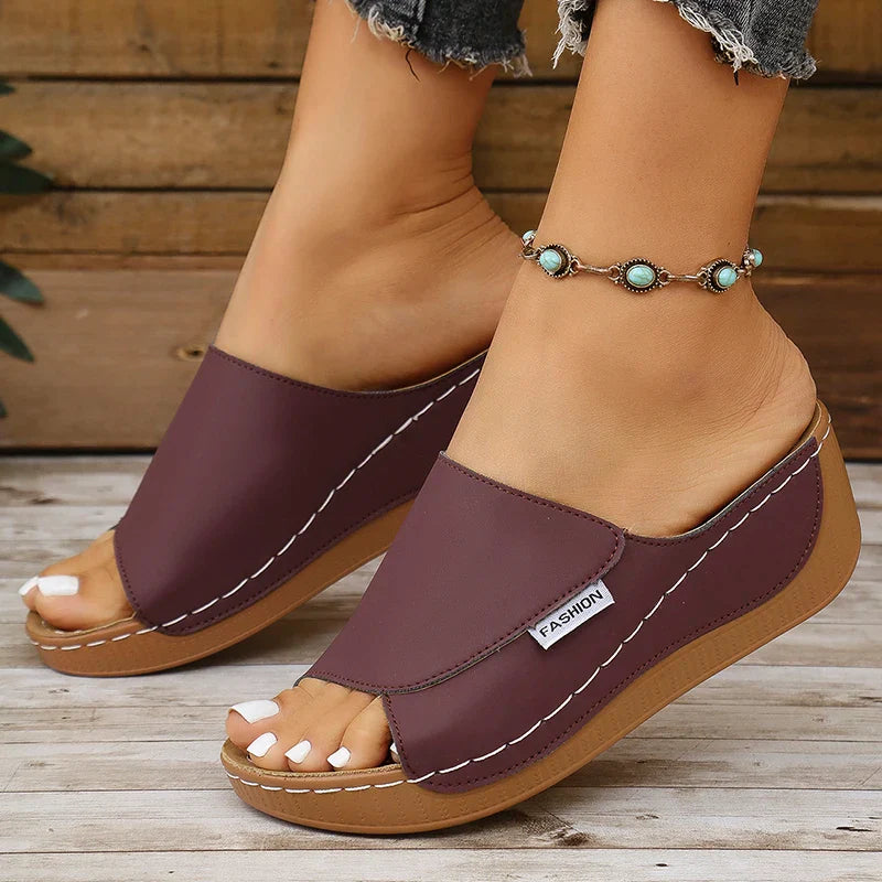 Cleo™ - Summer Wedge Slide Sandals Wine Red Sandals