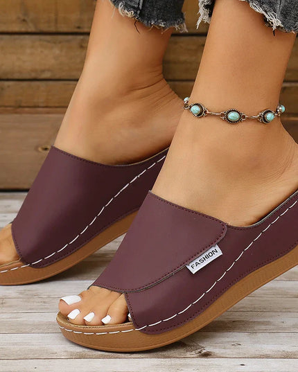 Cleo™ - Summer Wedge Slide Sandals Wine Red Sandals