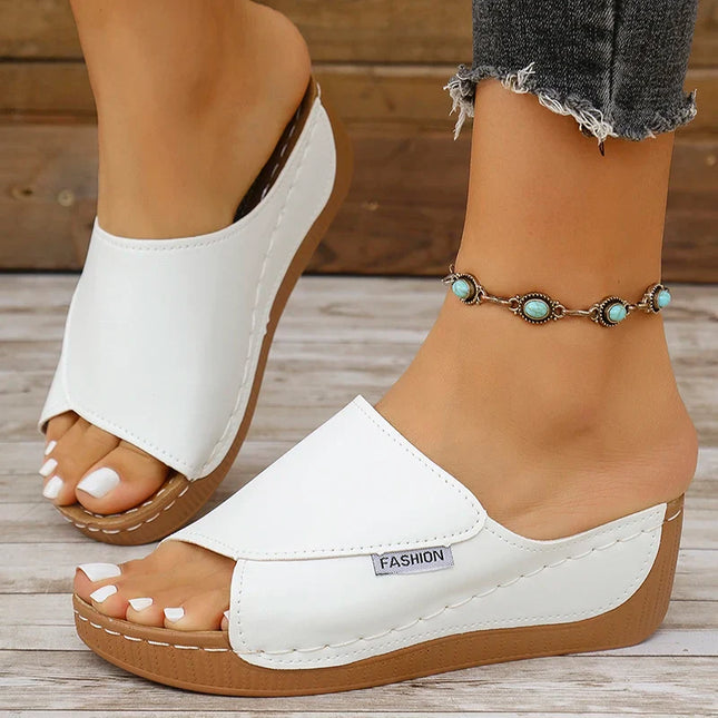 Cleo™ - Summer Wedge Slide Sandals White Sandals