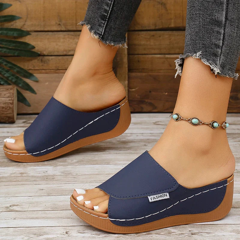 Cleo™ - Summer Wedge Slide Sandals Deep Blue Sandals