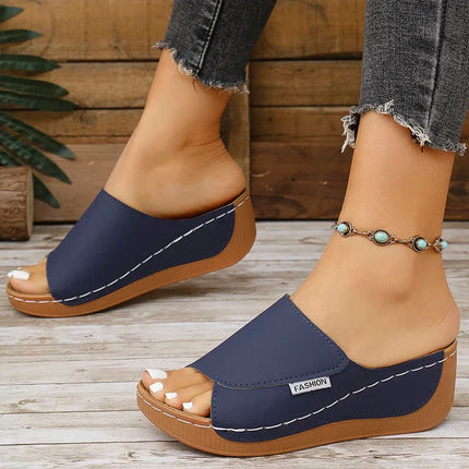 Cleo™ - Summer Wedge Slide Sandals Deep Blue Sandals