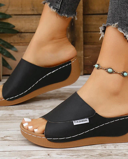 Cleo™ - Summer Wedge Slide Sandals Black Sandals