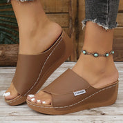 Cleo™ - Summer Wedge Slide Sandals Light Brown Sandals