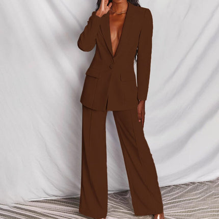 Elegant Women's Blazer and Pants Set Coffee Blazer