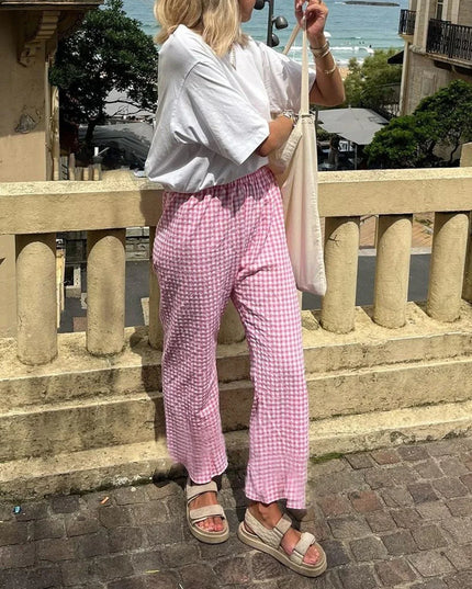 Suzie | High-waisted trousers with straight legs Pink kleding