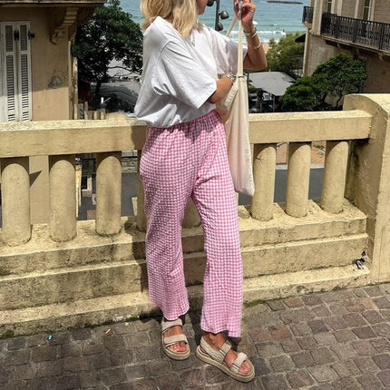 Suzie | High-waisted trousers with straight legs Pink kleding