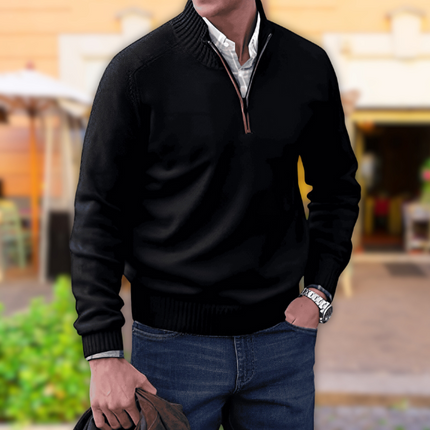 Men's Half Zipper Knit Sweater Black Casual Sweater