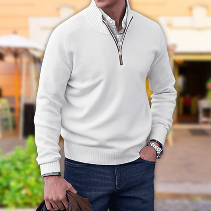 Men's Half Zipper Knit Sweater White Casual Sweater