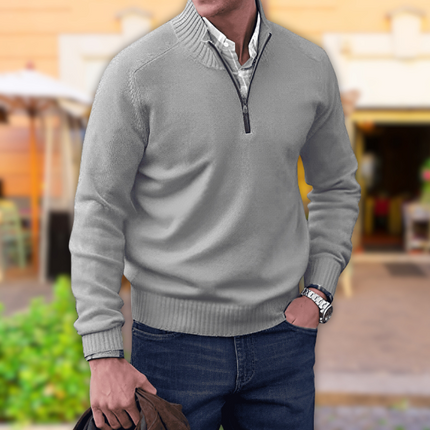 Men's Half Zipper Knit Sweater Light Grey Casual Sweater