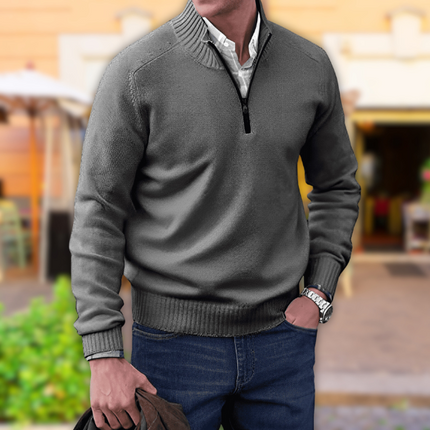 Men's Half Zipper Knit Sweater Dark Grey Casual Sweater