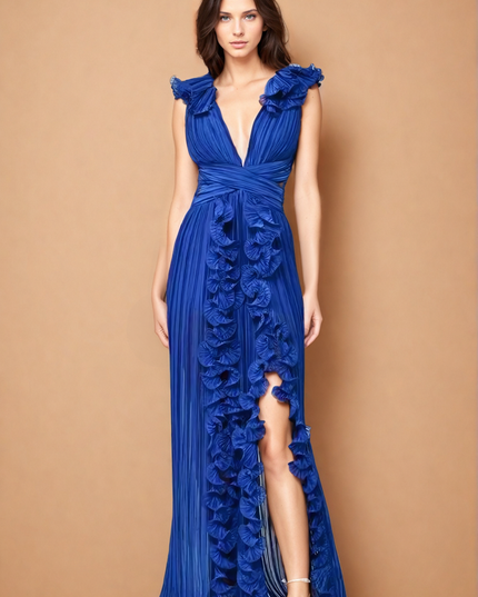 Katherine™ | Flirty & Flowing V-neck Hollow Slit Dress Deep blue Dresses
