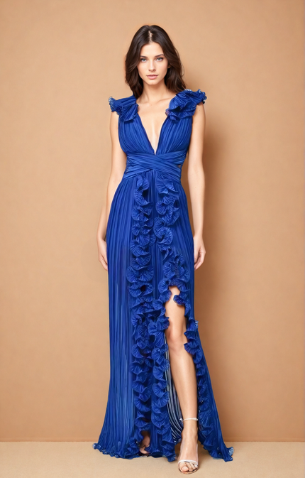 Katherine™ | Flirty & Flowing V-neck Hollow Slit Dress Deep blue Dresses