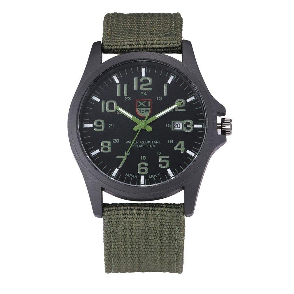 Men's Military-Style Rugged Watch with Illuminated Dial Green Men Fashion