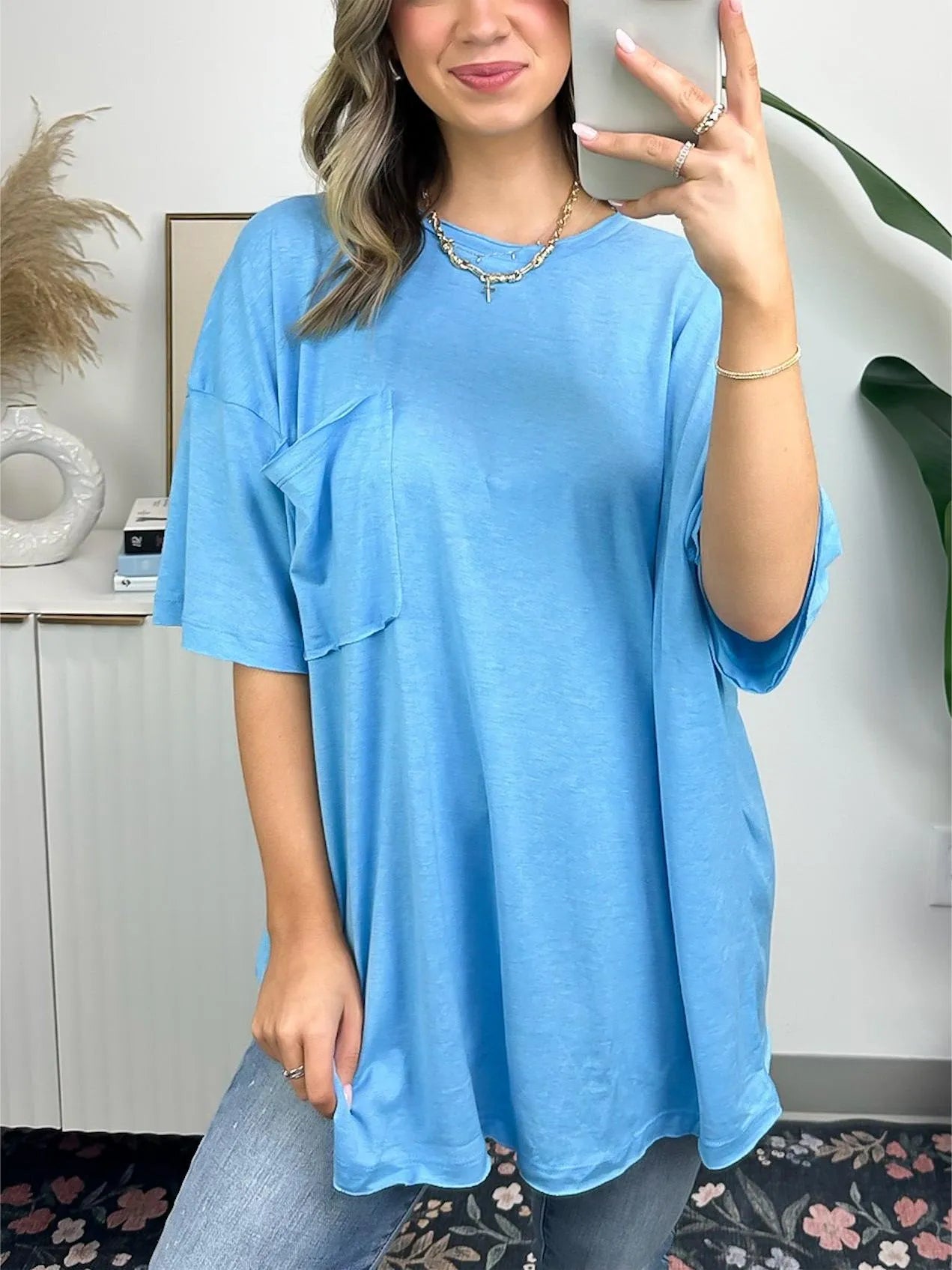 Janessa Boxy Raw Edge Tee – Oversized Top Top