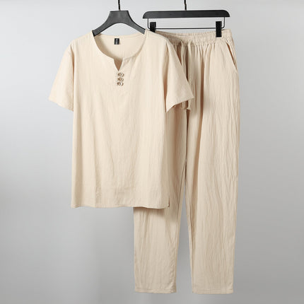 Drift Linen Set Beige Multi-Color Men's Clothing