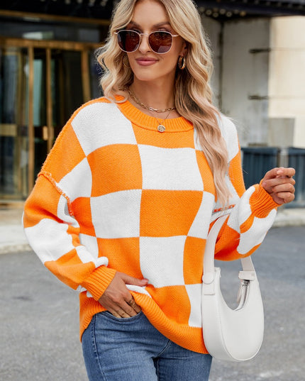 Women's Checkerboard Knit Sweater Sweaters