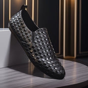 Handwoven Leather Slip‑On Shoes for Men's Black Women Shoes