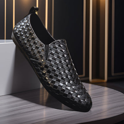 Handwoven Leather Slip‑On Shoes for Men's Black Women Shoes