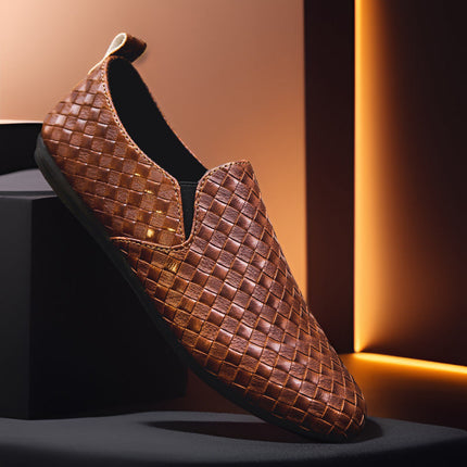Handwoven Leather Slip‑On Shoes for Men's Brown Women Shoes