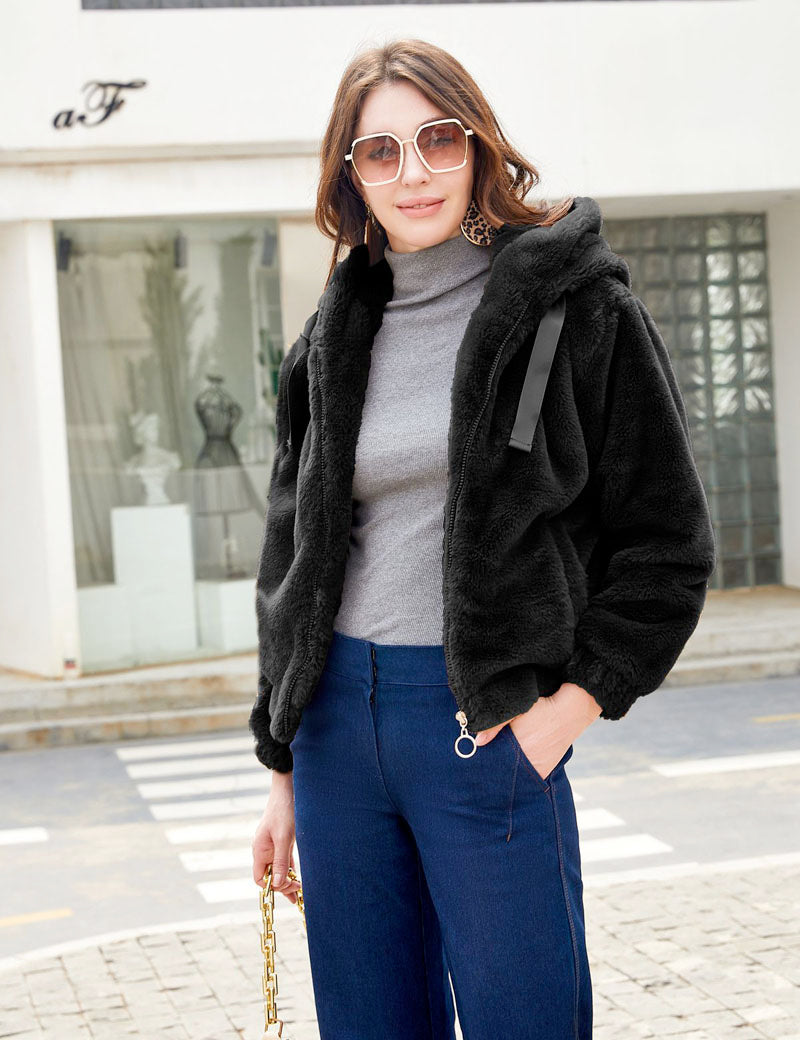 Women's Hooded Faux Fur Jacket Faux Fur Jacket