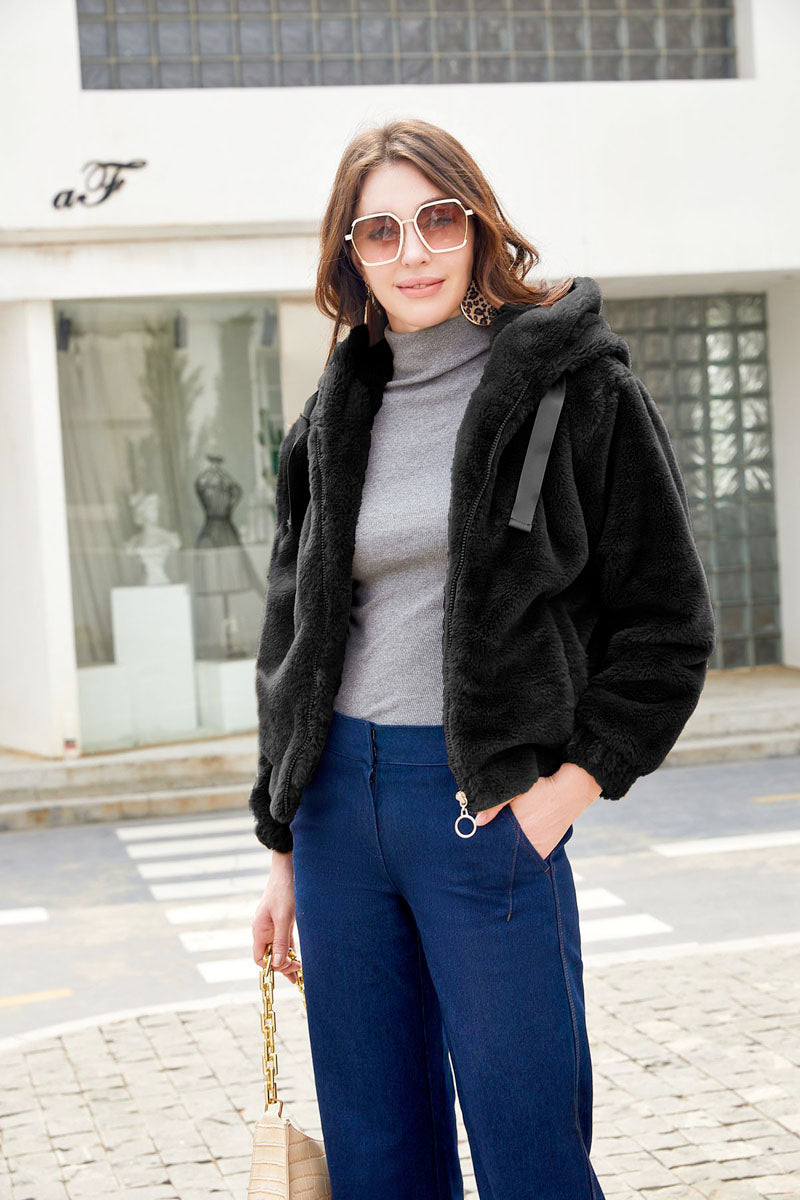 Women's Hooded Faux Fur Jacket Faux Fur Jacket