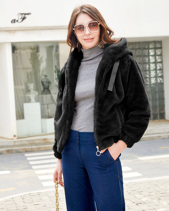 Women's Hooded Faux Fur Jacket Faux Fur Jacket
