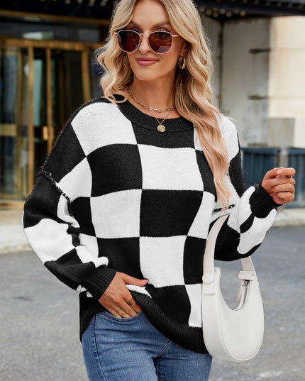 Women's Checkerboard Knit Sweater Sweaters