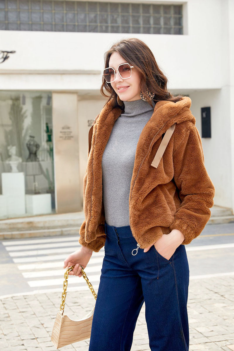Women's Hooded Faux Fur Jacket Faux Fur Jacket