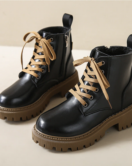 Fleece Lined Combat Boots Black Women's Footwear