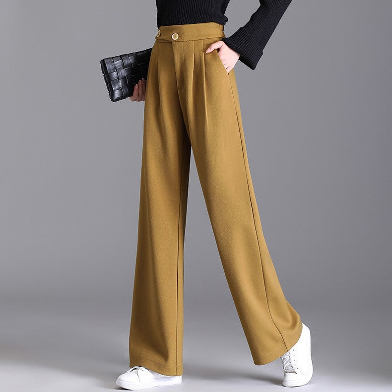 Buttoned Straight Leg Pant Yellow Women's Clothing