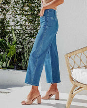 High Waist Down Button Pant Women's Clothing