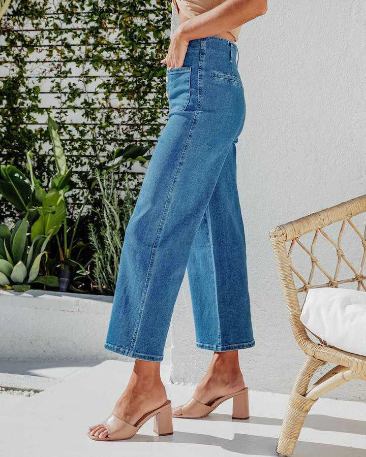 High Waist Down Button Pant Women's Clothing