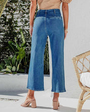High Waist Down Button Pant Women's Clothing
