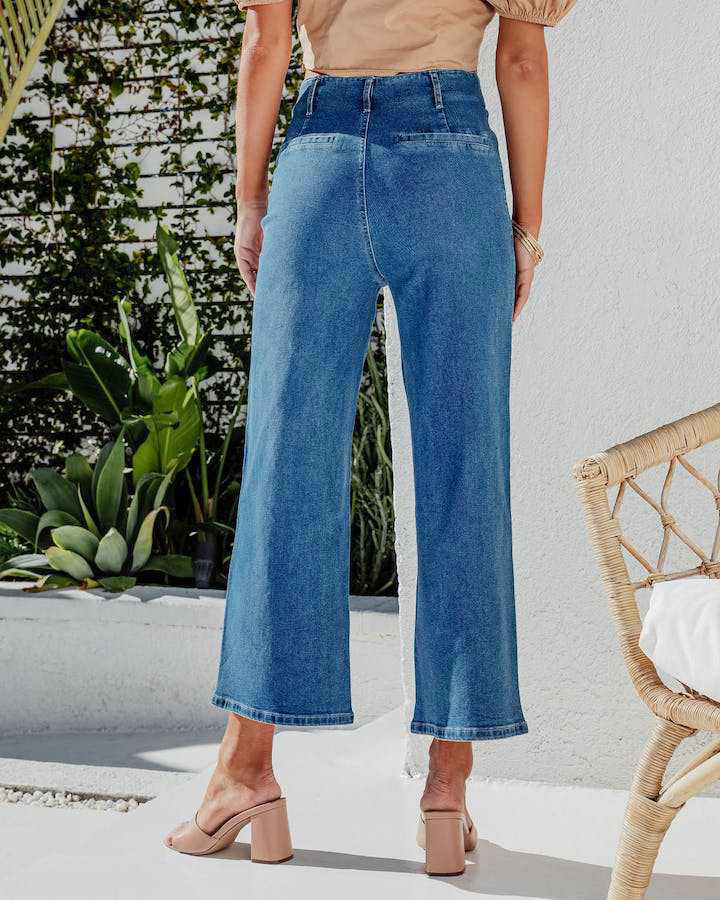 High Waist Down Button Pant Women's Clothing