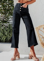 High Waist Down Button Pant Women's Clothing