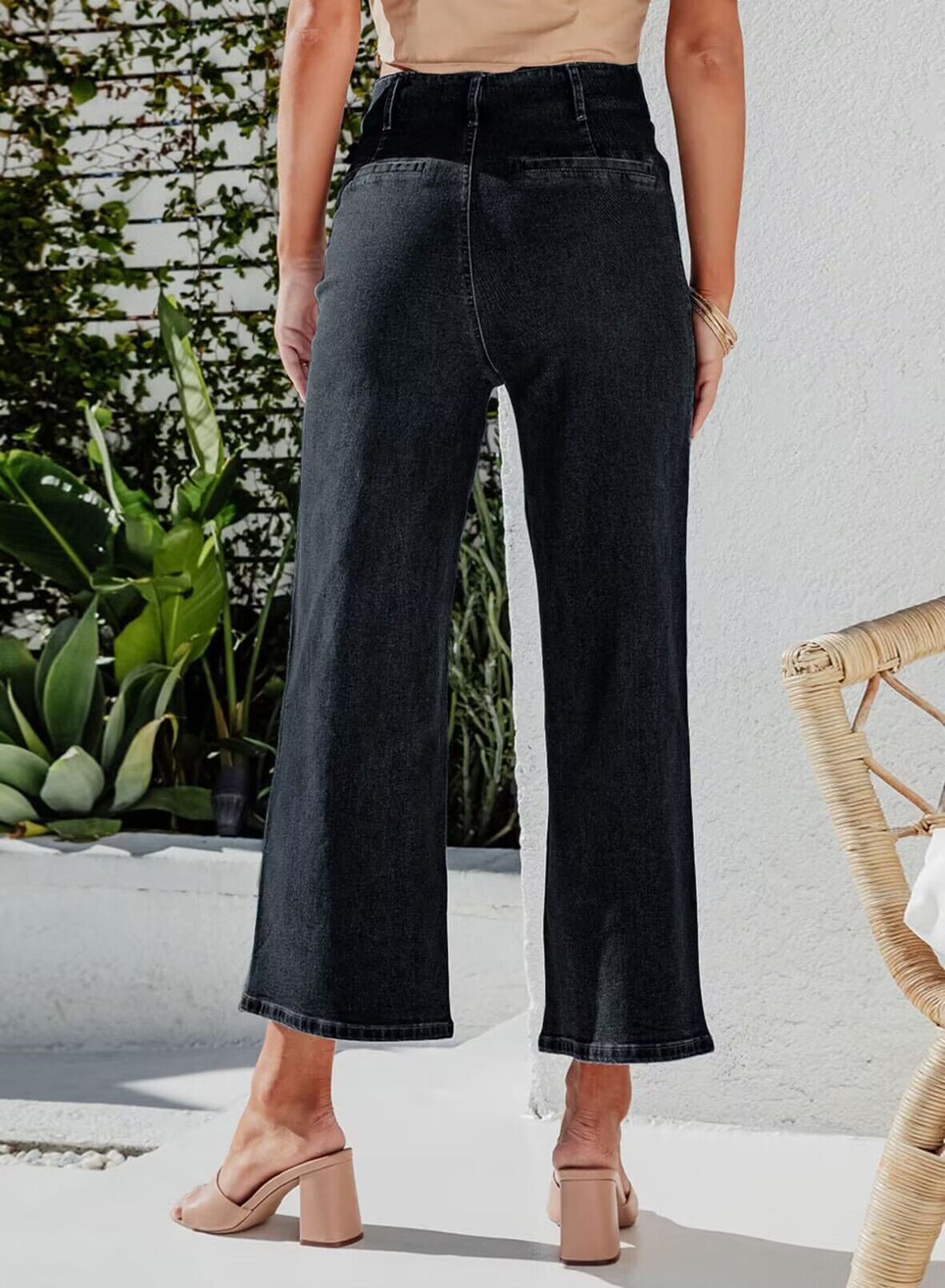 High Waist Down Button Pant Women's Clothing